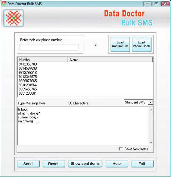 Screenshot of SMS Message Sender