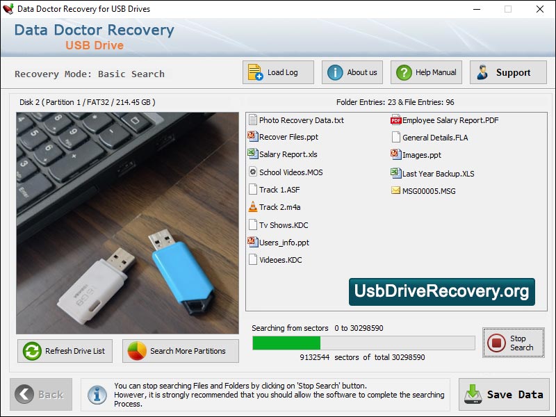 Screenshot of USB Drive Retrieve Software